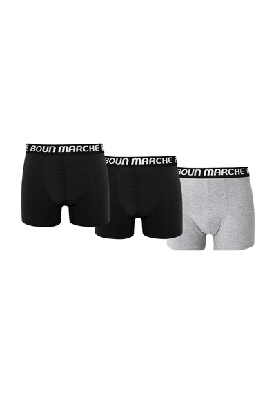 Boun Marche Erkek Boxer Likralı Premıum 3'lü Kutu Victor Siyah-gri 3'lü