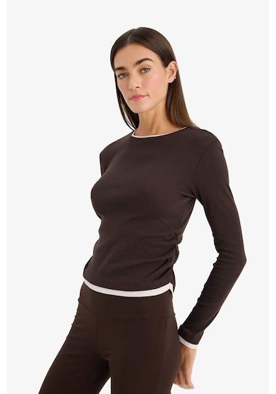 Defacto Slim Fit Dar Kesim Bisiklet Yaka Ribana Uzun Kollu Tişört E6548ax25aubn267 Kahve