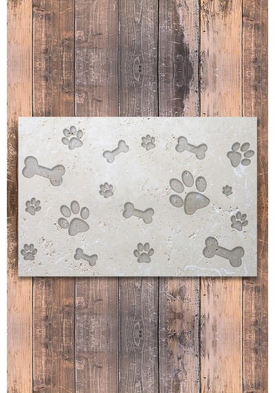 Evaşk Vinil Kaymaz Tabanlı Keçe Baskılı Evcil Hayvan Pet Mama  Paspası 40x60 Renk KEMİK PM0240KE