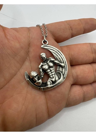 Güç Ve Sakinliğin Buluşması Halterci Figürlü Ay Sembolü Unisex Kolye 60 Cm Zincirli Çok renkli
