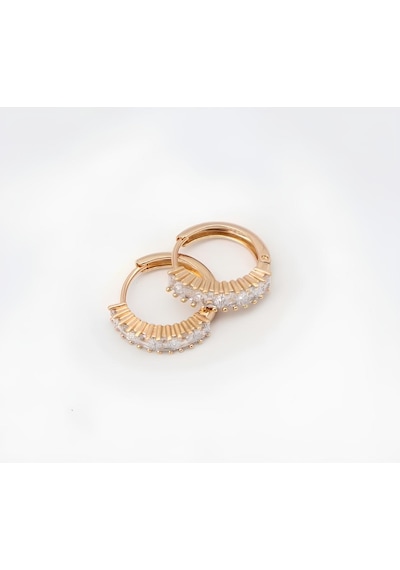Gold Renk Zirkon Taşlı Şık Vip Kararma Yapmaz Küpe 15 Mm Gold