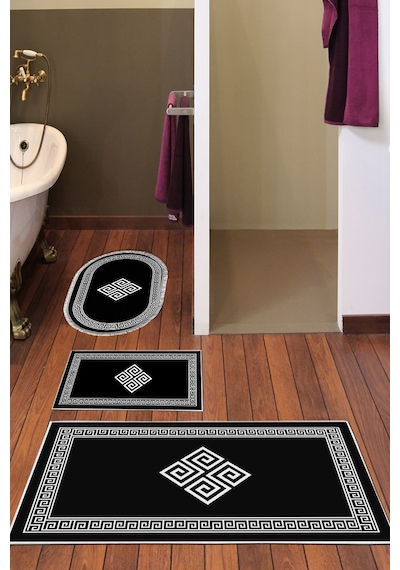 Eko Trend Djt 3 Lü Yıkanabilir Kaymaz Taban Banyo Paspas Seti 656m Modern Siyah