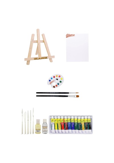 Mini Şövale 25x35 Tuval Fanart 12x12 Ml Yağlı Boya Başlangıç Seti