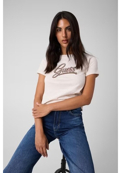 Guess Embro Regular Fit Kadın T-shirt W6bı21k6040 Bej