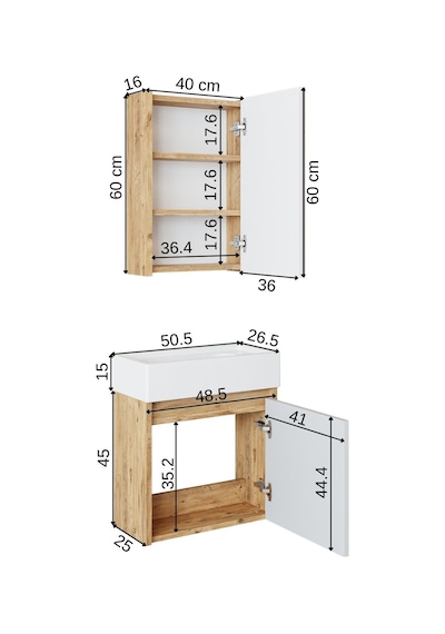 Roomart Ayaksız Tek Kapaklı Lavabolu 50cm Banyo Dolabı A.çam-beyz Atlantik Çam - Beyaz