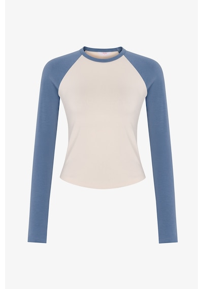 Penti Mavi Raglan Contrast Uzun Kollu Bluz Be68