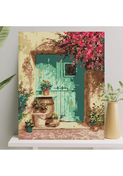 Palmiye Hobi Sanat Sayılarla Boyama Tuval Seti Fırça Boya Dahil Çıtalı 40x50 Cm - Yeşil Kapı Genel