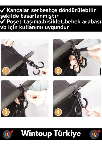 Premium Kompakt Poşet Taşıma Bisiklet Bebek Arabası Askısı Çok İşlevli Portatif Taşıma Kancası 5 Adt Çok Renkli