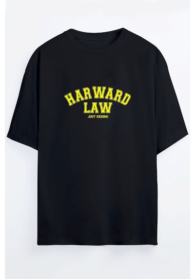 Harward Law Baskılı Unisex Siyah -beyaz - Turuncu - Bej Oversize T-shirt SIYAH