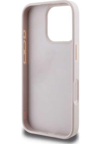 Apple Uyumlu iPhone 16 Pro Max Kılıf Guess Lisanslı Pu Deri Şerit Logo Dizaynlı Kapak Pembe