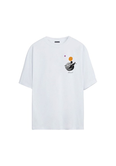 Thewert Unisex Sandal Ve Ay Baskılı Beyaz Oversize Tshirt