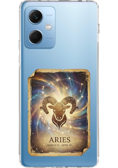 Redmi Note 12 5g İle Uyumlu Burç Kartları Koç Tasarımlı Şeffaf Silikon Kılıf Şeffaf