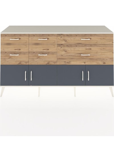 Kronos Konsol Tek Raflı 6 Çekmeceli 4 Kapaklı 176x59x99 Aytaşı-an Aytaşı-antrasit/çam