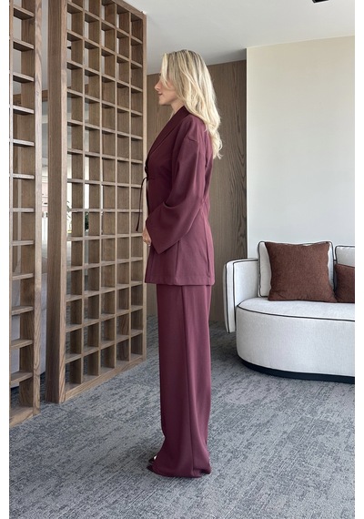 Laluvia Bordo Bluz Pantolon Takım - 8767 Bordo