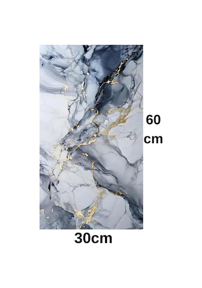 10 Adet 30x60cm Mavi Gold Mermer Desen Yapışkanlı Köpük Duvar Paneli Kağıdı Banyo,tezgah Ara Tx-6969 Mavi