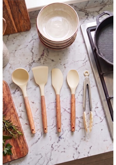 Bambu Saplı Beyaz Silikon Servis Seti 5 Parça Yanmaz Yapışmaz Silikon Mutfak Gereçleri Kepçe, Spatula, Kaşık Ve Kilitli Mutfak Maşası Beyaz Beyaz Bambu Saplı Beyaz Silikon Servis Seti 5 Parça Yanmaz Yapışmaz Silikon Mutfak Gereçleri Kepçe, Spatula, Kaşık Ve Kilitli Mutfak Maşası Beyaz Beyaz