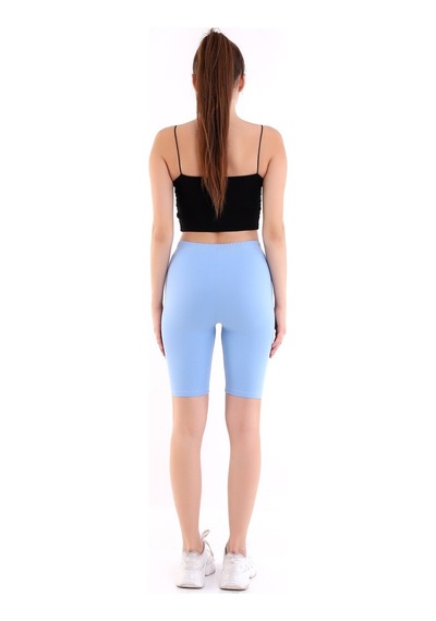 Self Clothing Kadın Boncuk Mavi Penye Kumaş Yüksek Bel Kısa Tayt Slf1295