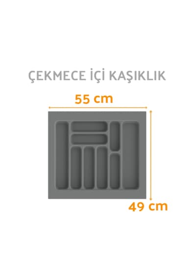 Çekmece İçi Kaşıklık Ve Kepçelik Organizer Seti 55x49 Cm 50x40 Cm'e Kadar Kesilebilir Gri