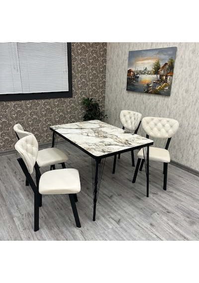 Akumarin Mutfak Yemek Masası Takımı- 4 Kişilik Mutfak Masa Sandalye Takımı- Mutfak Masası Takımı Siyah Beyaz Mermer Krem Akumarin Mutfak Yemek Masası Takımı- 4 Kişilik Mutfak Masa Sandalye Takımı- Mutfak Masası Takımı Siyah Beyaz Mermer Krem