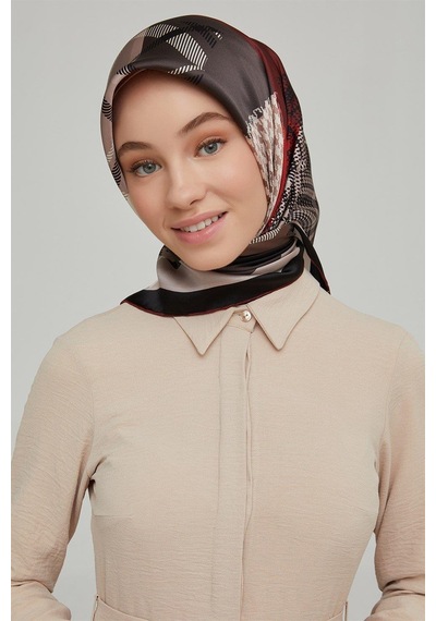Armine İpek Eşarp Nostalji - 8620-04 Siyah Bordo Twill Siyah Bordo