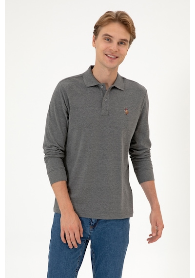 U.S. Polo Assn. Erkek Regular Fit Polo Yaka Antrasit Melanj Basic Sweatshirt 50313772-VR081