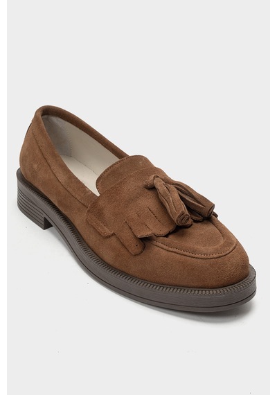 Luvishoes Luvi Shoes Milina Toprak Süet Püsküllü Hakiki Deri Kadın Loafer Ayakkabı Toprak
