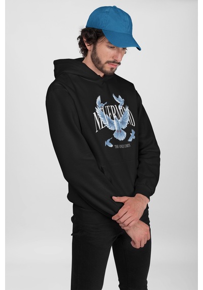 Nevermind Bird Tasarımlı Kapüşonlu Sweatshirt Unisex Oversize Hoodie Siyah