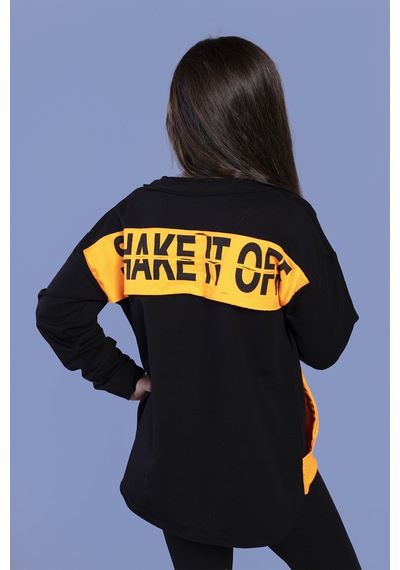 Toontoy Kız Çocuk Kanguru Cepli Baskılı Sweatshirt Turuncu