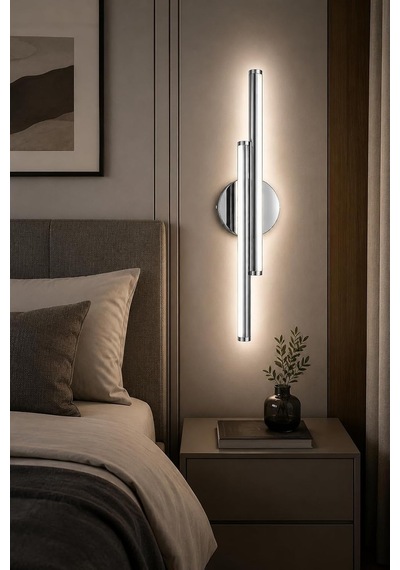 Tr Dekoratif 20w İç Mekan Krom Kasa 3 Renkli Işık Elektrikli 80 Cm Duvar Aplik 4 Adet 10, Krom Genel