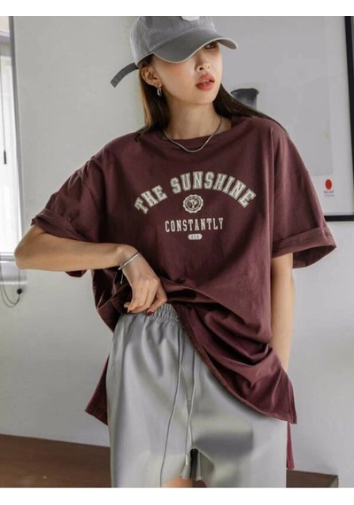 Flood Of Style Kadın Kahverengi The Sunshine Baskılı Bisiklet Yaka Oversize T-shirt