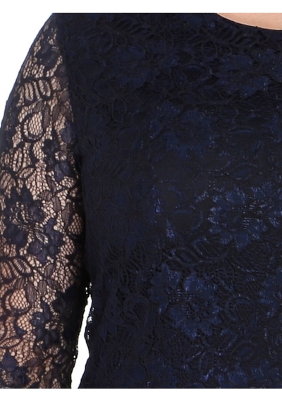 Nidya Moda Büyük Beden Dantel Elbise-4036L Lacivert
