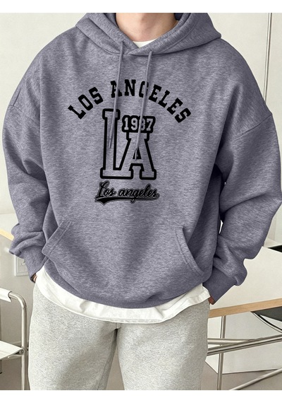 Startmore Startmorelos Angeles Mektup Baskılı Kapüşonlu Üstler Erkek Polar Sokak Modası Sweatshirtleri Sonbahar Gri