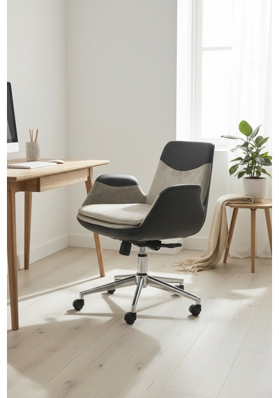Upstyle Lodos Kumaş Ergonomik Çalışma Koltuğu Krem/bej Krom 65 90 65 Cm