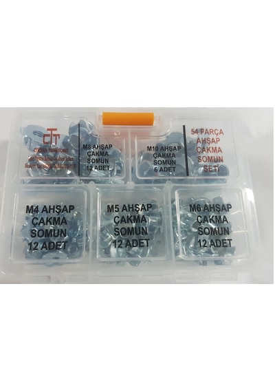 Ahşap Çakma Somun 54 Adet Set -Ağaç Somunu M4-M5-M6-M8-M10 Set