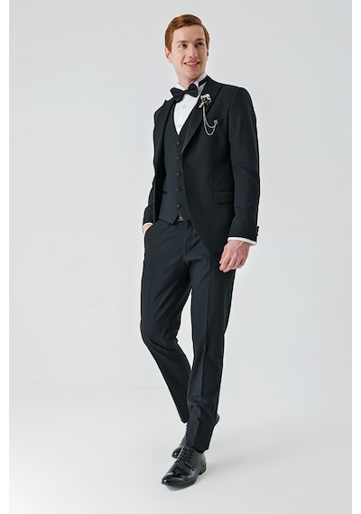 İmza Siyah Çıkarılabilir Kırlangıç Yaka Yelekli Likralı 6 Drop Slim Fit Smokin Damatlık 1001240200-Siyah İmza Siyah Çıkarılabilir Kırlangıç Yaka Yelekli Likralı 6 Drop Slim Fit Smokin Damatlık 1001240200-Siyah