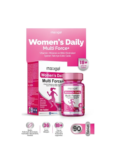 Maxigal Women's Daily Multi Force + Vitamin, Mineral Ve Bitki Ekstreleri İçeren Takviye Edici Gıda 90 Tablet