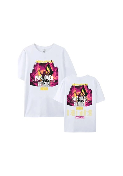 Tarzsokak Beyaz Papa Roach Ve Canlı, Roach'a Karşı Yükseliş Turu Grafik Yaz Tees Beyaz