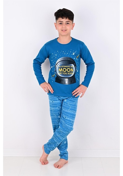 Vitmo Erkek Çocuk Pijama Takimi Moon Uzun Kollu 1008 Pamuklu Lacivert