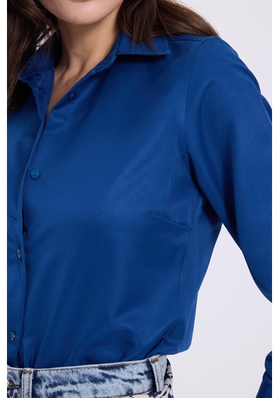 Tudors Kadın Slim Fit Dar Kesim Vücuda Oturan Uzun Kollu Lacivert Basic Gömlek-38823 Lacıvert