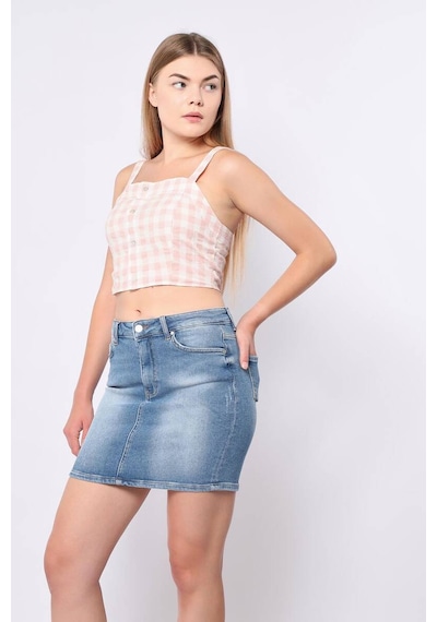 Kadın Mavi Mini Jean Etek Mavi