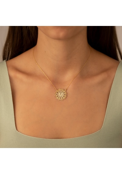 Harfli Lotus Çiçeği Gümüş Kolye