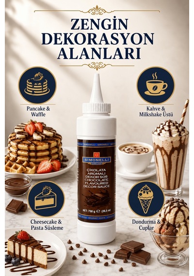 Simonelli Çikolata Aromalı Kahve ve Tatlı Dekor Sosu Sıkılabilir Şişe 750 G