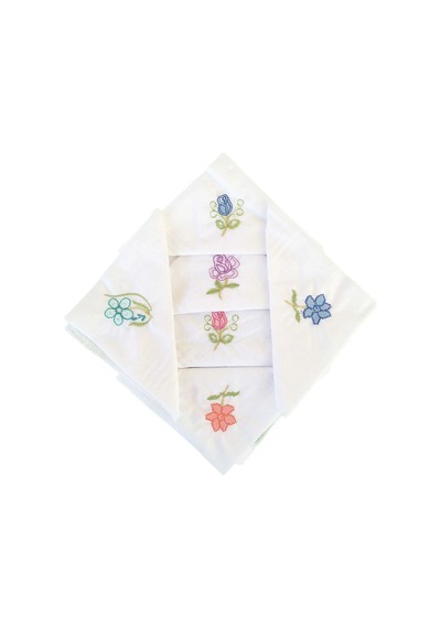 Elif Mira Hediyelik İşlemeli Bayan Mendili 6 Lı Paket 28x28 Cm 100 Pamuk Çok Renkli
