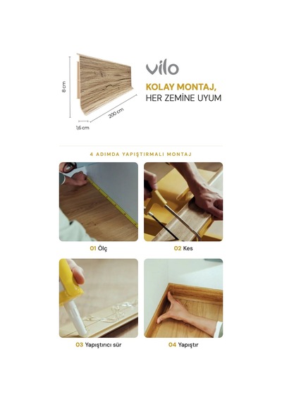Vilo Linela 402 Wellington Oak Pvc Süpürgelik 2m Usta Gerektirmeyen Montaj - Suya Ve Neme Dayanıklı