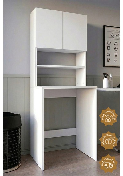 Teta Home Çamaşır Makinesi Dolabı + Kapaklı Kiler Dolabı Beyaz