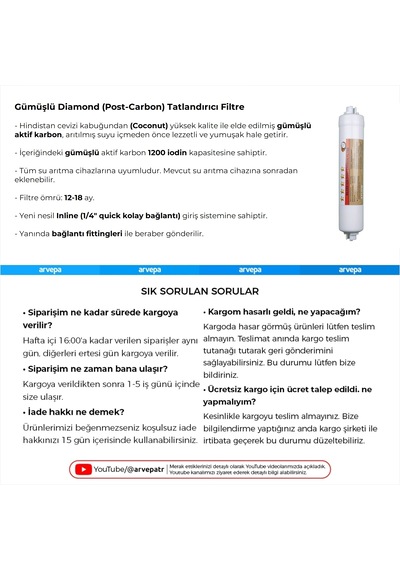 Su Arıtma Cihazı Coconut Gümüşlü 1200 Iodin Post Carbon Filtre
