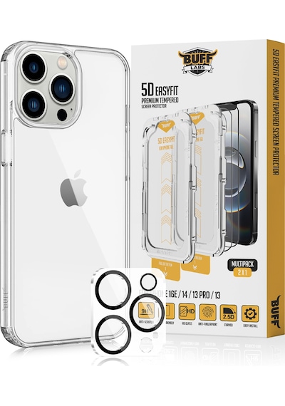 Buff Apple Uyumlu iPhone 13 Pro Paket - Şeffaf Kılıf + Ekran Koruyucu + Lens Koruyucu Glass