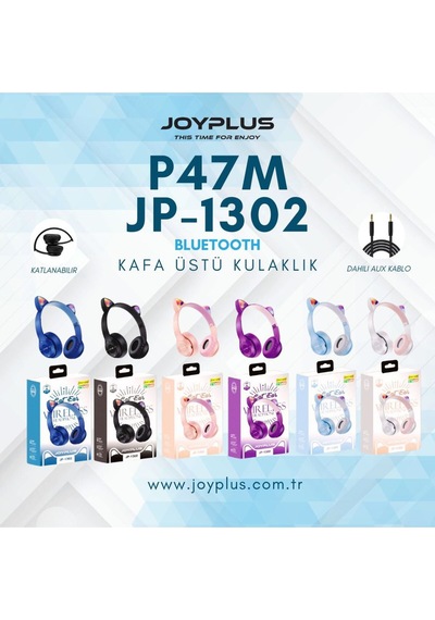 Jp-1302 P47m Katlanabilir Kedi Kulaklı Işıklı Kablosuz Kulak Üstü Kulaklık