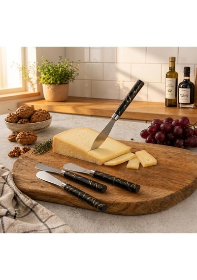 5 Parça Uzun Kahvaltı Bıçak - Siyah Mermer Desen Saplı 16.5 Cm Bx40 Çok Renkli