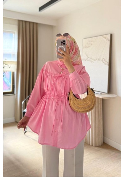 Unika Boutique Kadın Büzgü Detaylı Tesettür Gömlek Pembe